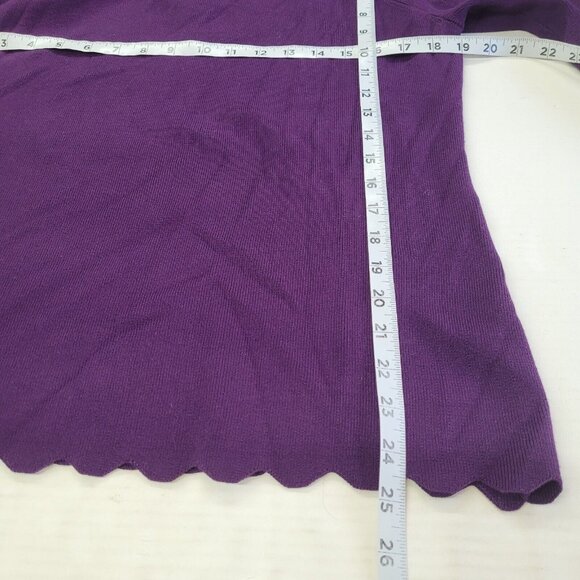 Cable & Gauge Sweater Women L Purple Off- Shoulder Wide Collar Scalloped Hem New - Picture 12 of 13